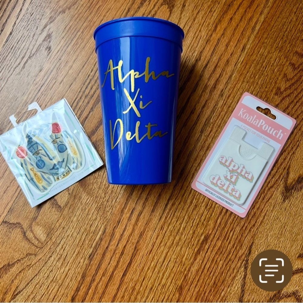 Alpha Xi Delta swag: Cell Phone Pouch, Stadium Cup & Fancy Sister Decal